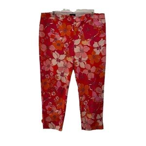 Talbots Red Floral Perfect Crop Pant Women’s 14 Cotton Comfort